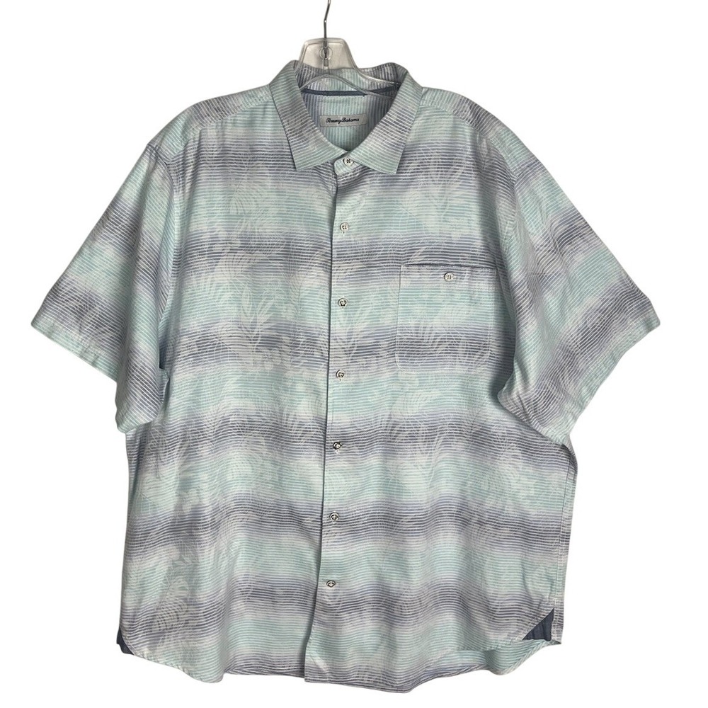 Tommy Bahama Men's XL Striped Blue Floral Shirt 100% Cotton